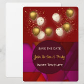 Gouden Ballonnen Loodglas Feestje Kaart (Voorkant / Achterkant)