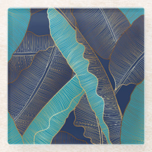 Gouden bananenblad: luxe patroon. glazen onderzetter