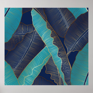 Gouden bananenblad: luxe patroon. poster