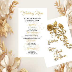 Gouden Barok Bloem Schrift Elegant Huwelijksmenu Menu