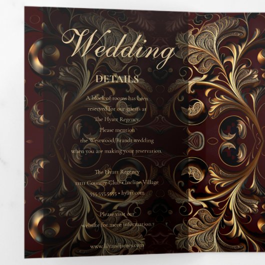 Gouden Barok bruiloft Drieluik Uitnodiging (Binnenzijde eerst)