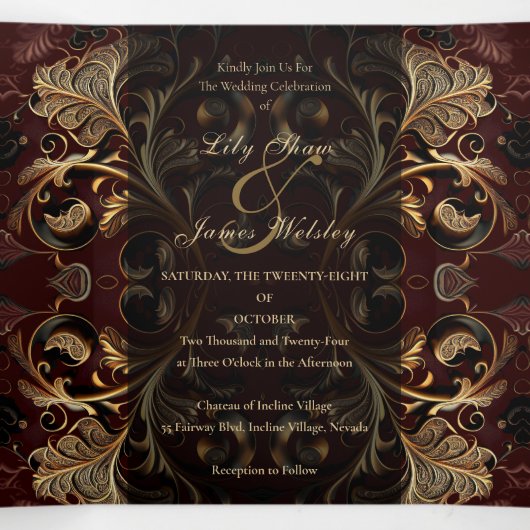 Gouden Barok bruiloft Drieluik Uitnodiging (Binnenkant midden)