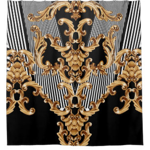 Gouden barok, ingewikkeld ornament ontwerp. douchegordijn
