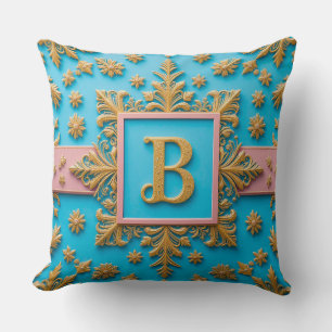 Gouden Barok Letter B Blauwe Monogram Elegantie ✨ Kussen
