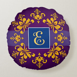 Gouden Barok Letter E Klassieke Monogram Stijl ✨ Rond Kussen