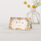 Gouden Barok Monogram Frame Ivoor Place Card (Achterkant)