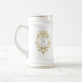 Gouden Barok Monogram Groomsmen Bierpul (Links)