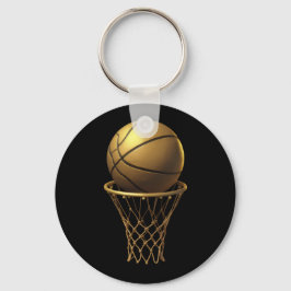 Gouden Basketbal & Hoop Design Sleutelhanger