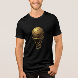 Gouden Basketbal & Hoop Design Tri-Blend Shirt