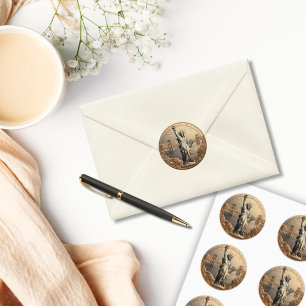 Gouden beeld van vrijheid munt enveloppeel patriot ronde sticker