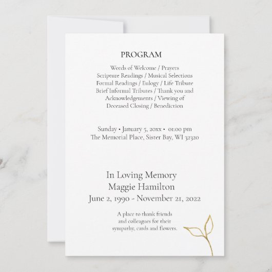 Gouden Begrafenis Viering van Life Programma (Achterkant)