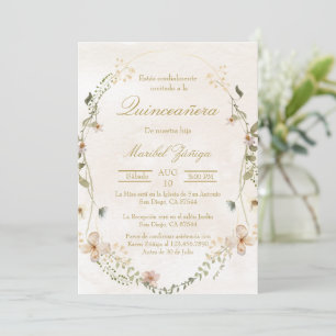 Gouden beige met krans Quinceanera uitnodiging