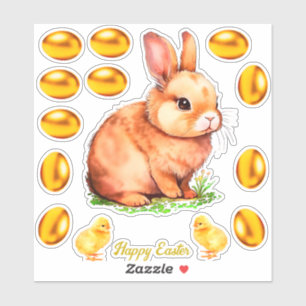 Gouden Beige Paashaas & Gouden Eieren Sticker