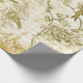  gouden beige vogeltjes bloeien Frans script Cadeaupapier (Hoek)