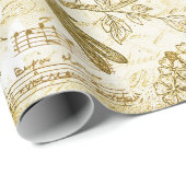  gouden beige vogeltjes bloeien Frans script Cadeaupapier (Rol Hoek)