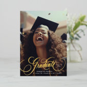 Gouden belettering Afstuderen Foto Afstuderen PART Folie Uitnodiging (Staand Voorkant)