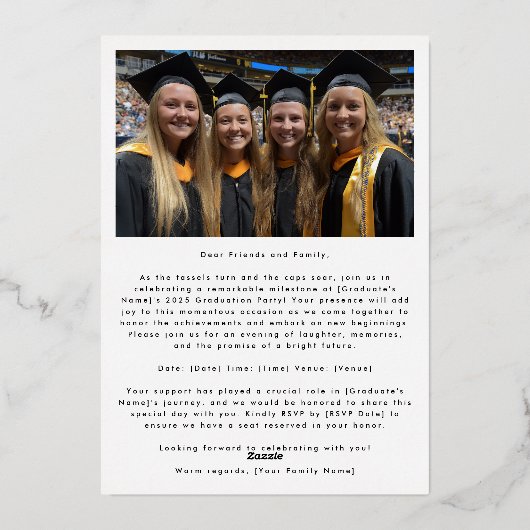 Gouden belettering Afstuderen Foto Afstuderen PART Folie Uitnodiging (Achterkant)