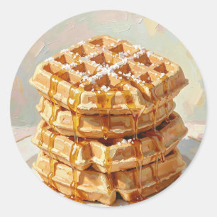 Gouden Belgische Wafels Stroop Olie Schilderij Ronde Sticker