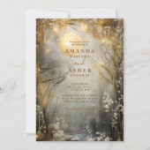 Gouden betoverde maan bos bruiloft kaart (Voorkant)