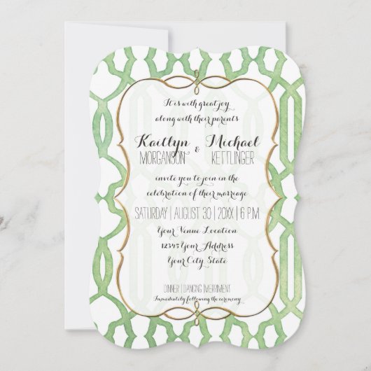 Gouden beugel Lijst Waterverf Trellis Pattern Mint Kaart (Voorkant)