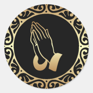 Gouden biddende handen ronde sticker