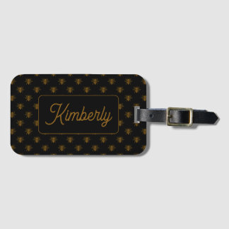 Gouden Bij Aangepaste Naam Monogram Ontwerp Bagagelabel