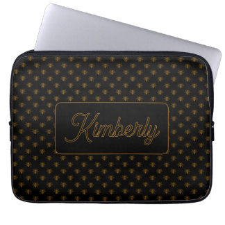 Gouden Bij Aangepaste Naam Monogram Ontwerp Laptop Sleeve