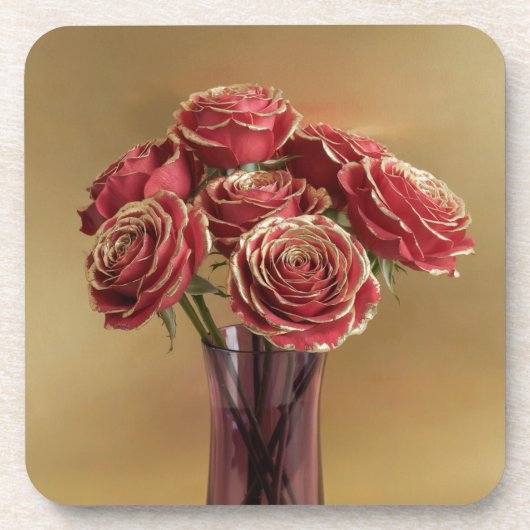 Gouden bijgesneden Red Roses Onderzetter set (Voorkant)