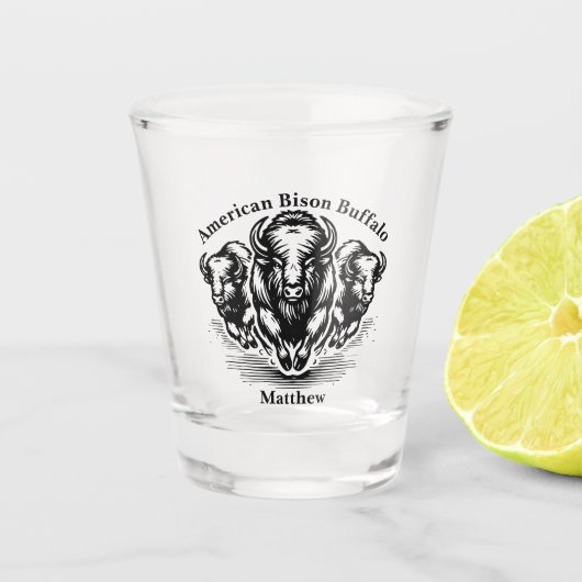 Gouden Bison Stampede in een Wild Prairie-omgeving Shot Glas (Voorkant)