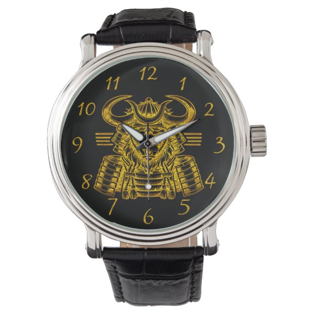 Gouden Bison Warrior Design in Samurai Armor Horloge (Voorkant)