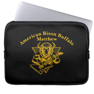 Gouden bizon Buffalo Rocking Out op gitaar Laptop Sleeve