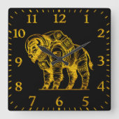 Gouden bizon in astronautenpak dat de ruimte verke vierkante klok (Voorkant)