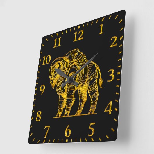 Gouden bizon in astronautenpak dat de ruimte verke vierkante klok (Hoek)