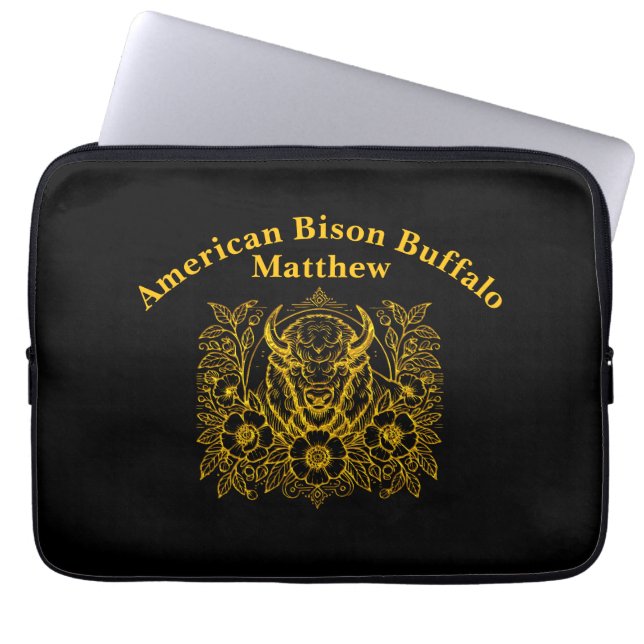 Gouden bizon tussen de bloemen laptop sleeve (Voorkant)