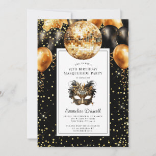 Gouden Black Glitter Verjaardag Masquerade Party Kaart
