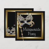Gouden Black Mask Masquerade Party Uitnodigingen (Voorkant / Achterkant)