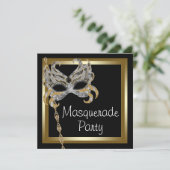 Gouden Black Mask Masquerade Party Uitnodigingen (Staand voorkant)