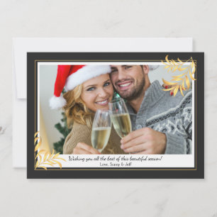Gouden Blad Hoeken Foto Kerstkaart