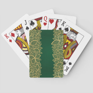 Gouden blad kant op groene achtergrond speelkaarten
