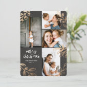 Gouden bladeren 4 foto vakantiekaart feestdagenkaart (Staand voorkant)