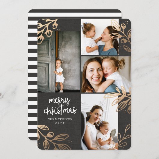 Gouden bladeren 4 foto vakantiekaart feestdagenkaart (Voorkant / Achterkant)