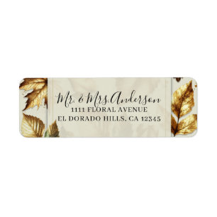 Gouden Bladeren Amandel Beige Glam Bruiloft in de  Etiket