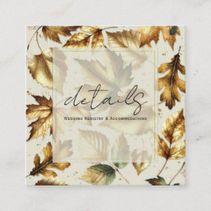Gouden Bladeren Amandel Beige Glam Herfst Bruiloft Vierkante Visitekaartje
