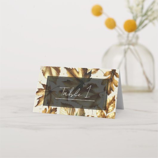Gouden bladeren Amandelbeige & Black Fall Wedding (Voorkant)
