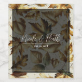 Gouden bladeren Amandelbeige & Black Fall Wedding Wijn Etiket (Enkel label)