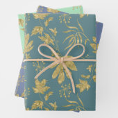 Gouden Bladeren Blauw Groen Bruids Bruiloft Inpakpapier Vel (In situ)