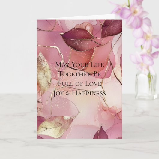 Gouden Bladeren Bourgondië Blush Roze Bruiloft Kaart (Orchidee)