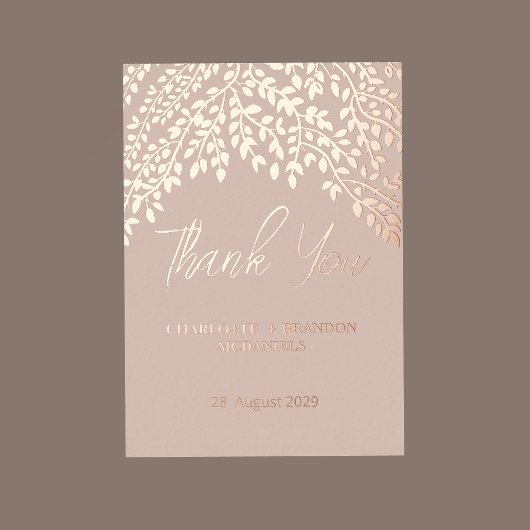 Gouden bladeren bruiloft dank u folie uitnodiging