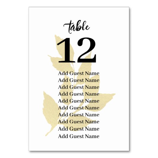 Gouden bladeren Bruiloft Tafel Aantal Zitkaarten Kaart (Achterkant)