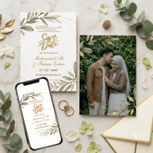 Gouden Bladeren Elegantie Moslim Bruiloft SAVE THE